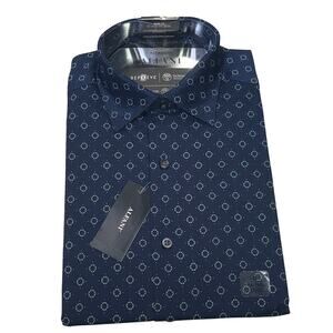 Alfani Men's Slim-Fit stretch Medallion Dress Shirt blue/green 14-14.5 32-33